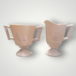 Jeannette Vintage Pink Milk Glass Creamer Sugar Baltimore Pear MCM Shabby Chic